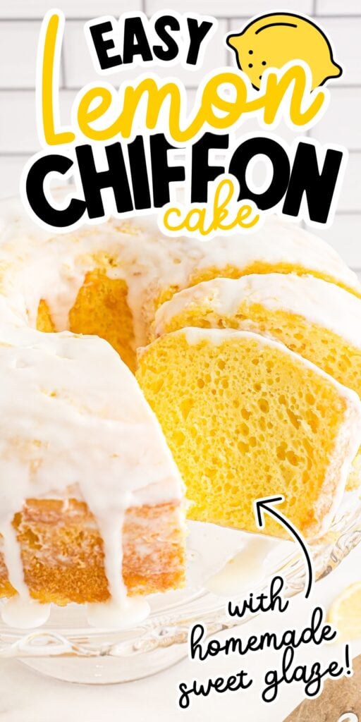 Slices of Lemon Chiffon Cake with text overlay.