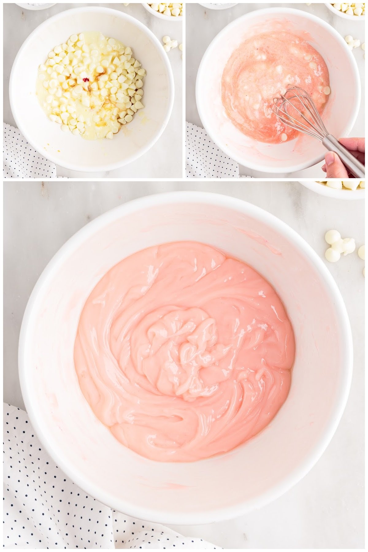 Added the strawberry extract and vanilla to make this bowl filled with pink strawberry truffle batter.