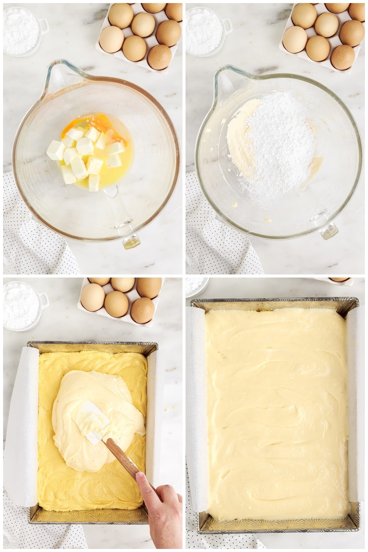 Four steps shown here for the making of the 2nd layer of the cake.