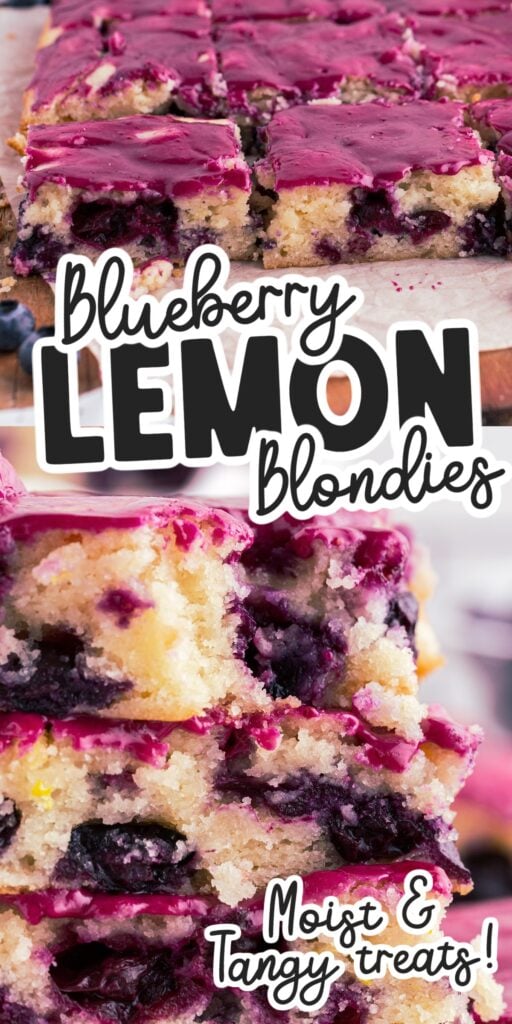 Vertically stacked Lemon Blueberry Blondies with text overlay.