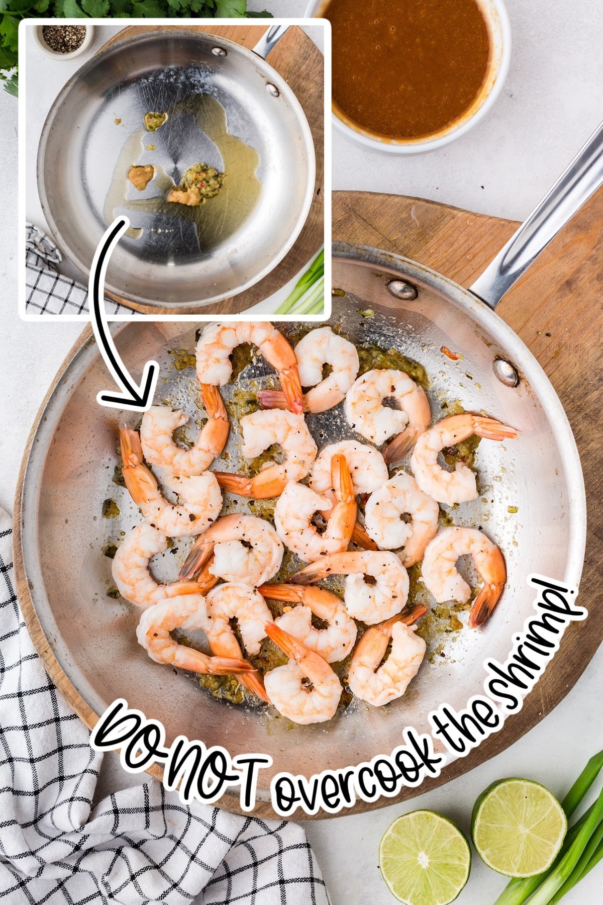 Shrimp being sautéed in a pan.