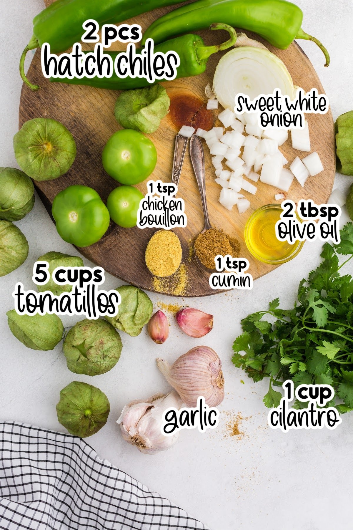 Ingredients needed to make Green Enchilada Sauce with text overlay.