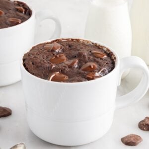 A mug with a Microwave Brownie cooked to perfection.