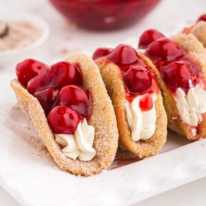Cherry Cheesecake tacos completed and ready to eat!