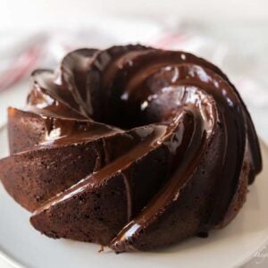 Close up of Double Chocolate Fudge Cake.