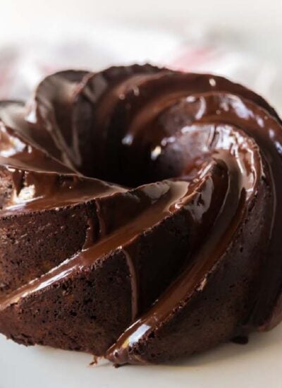Close up of Double Chocolate Fudge Cake.