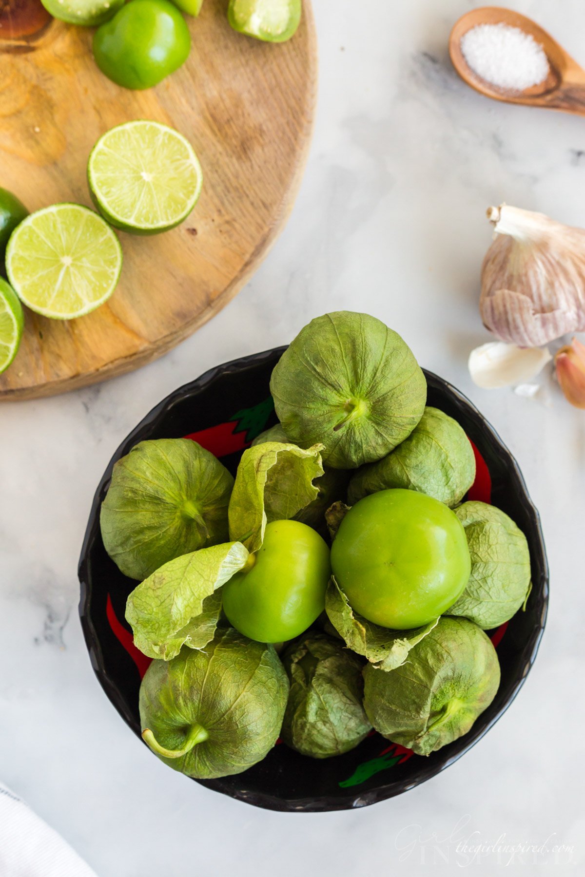 Whole tomatillos in a bowl.