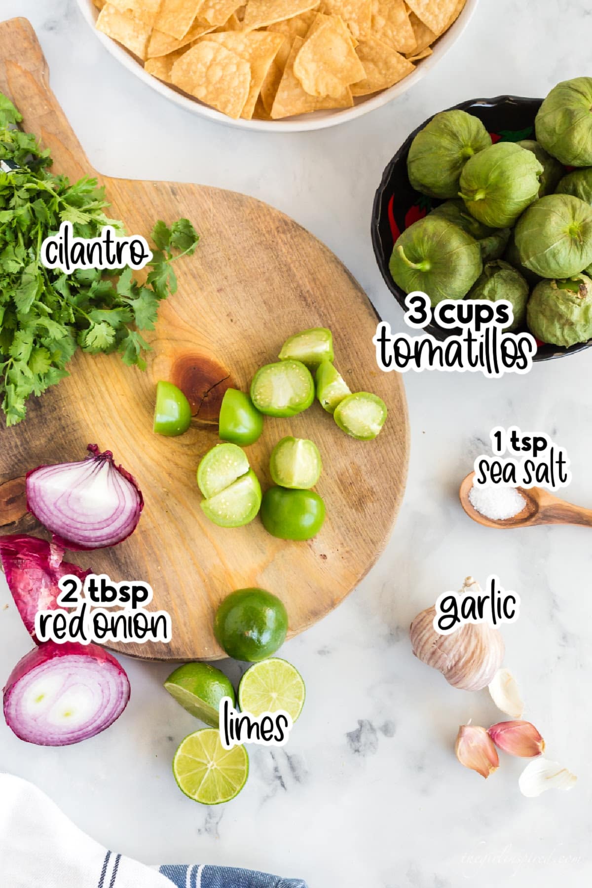 Ingredients needed to make Salsa Verde with text overlay.