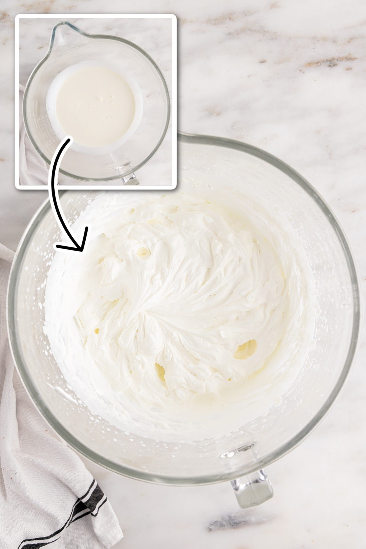 Beating the heavy cream into whipped cream for the topping.