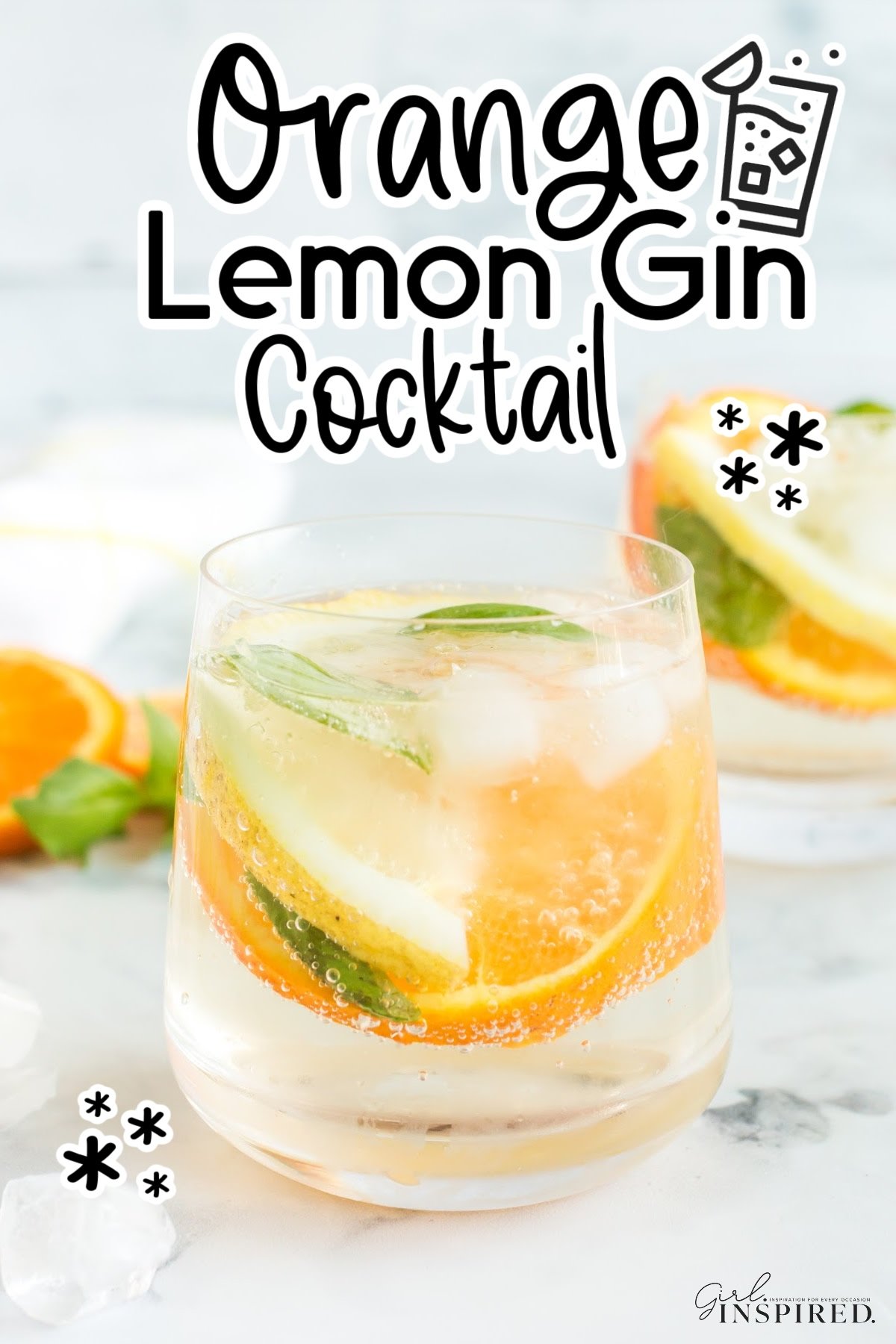 A glass of Orange Gin Cocktail with text overlay.
