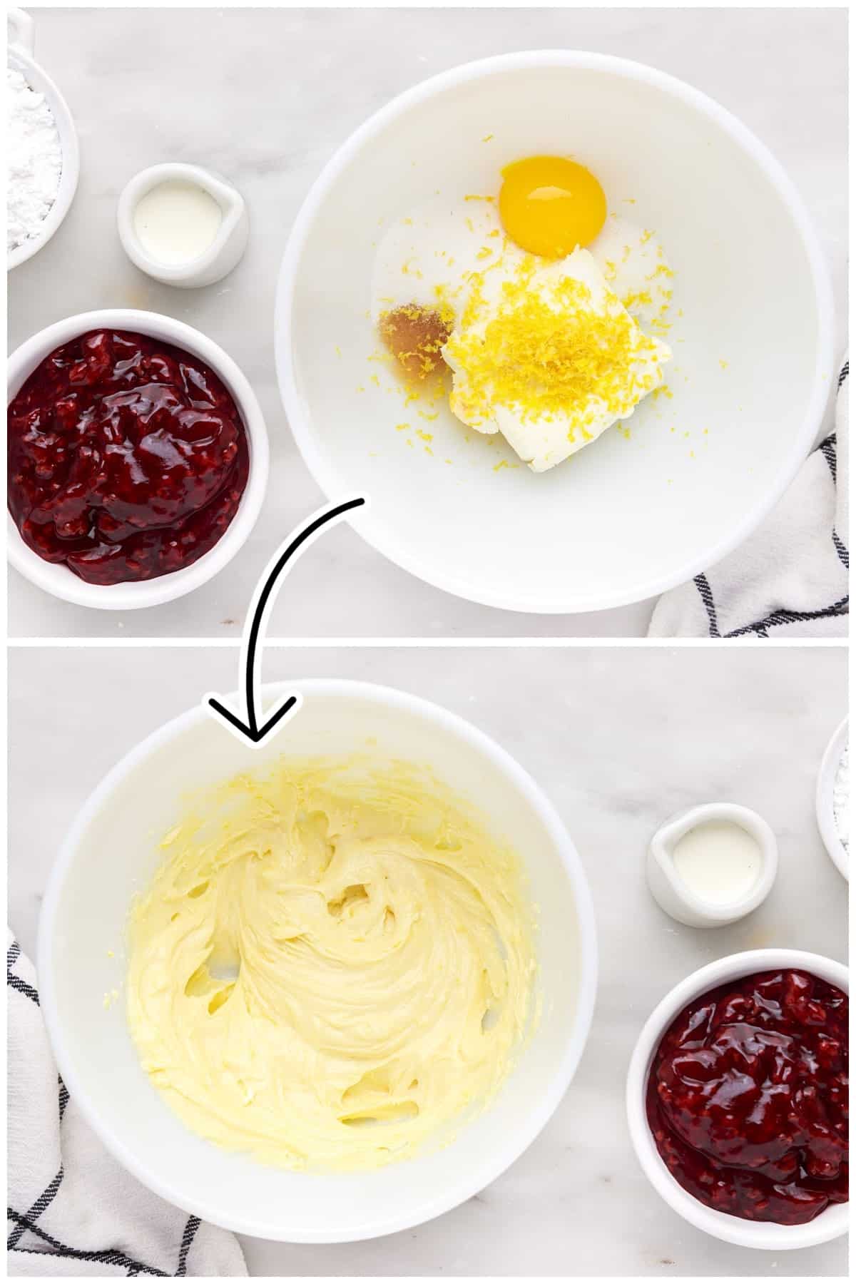 Mixing some of the cream ingredients in a bowl.