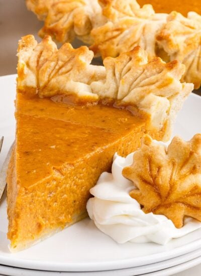 Close up of a slice of Libby's Pumpkin Pie.