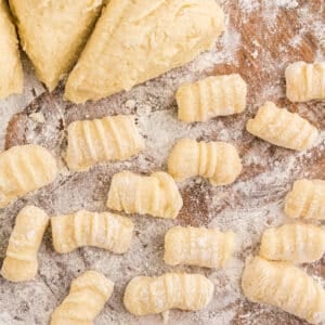 Scratch made potato gnocchi next to the rest of the dough.