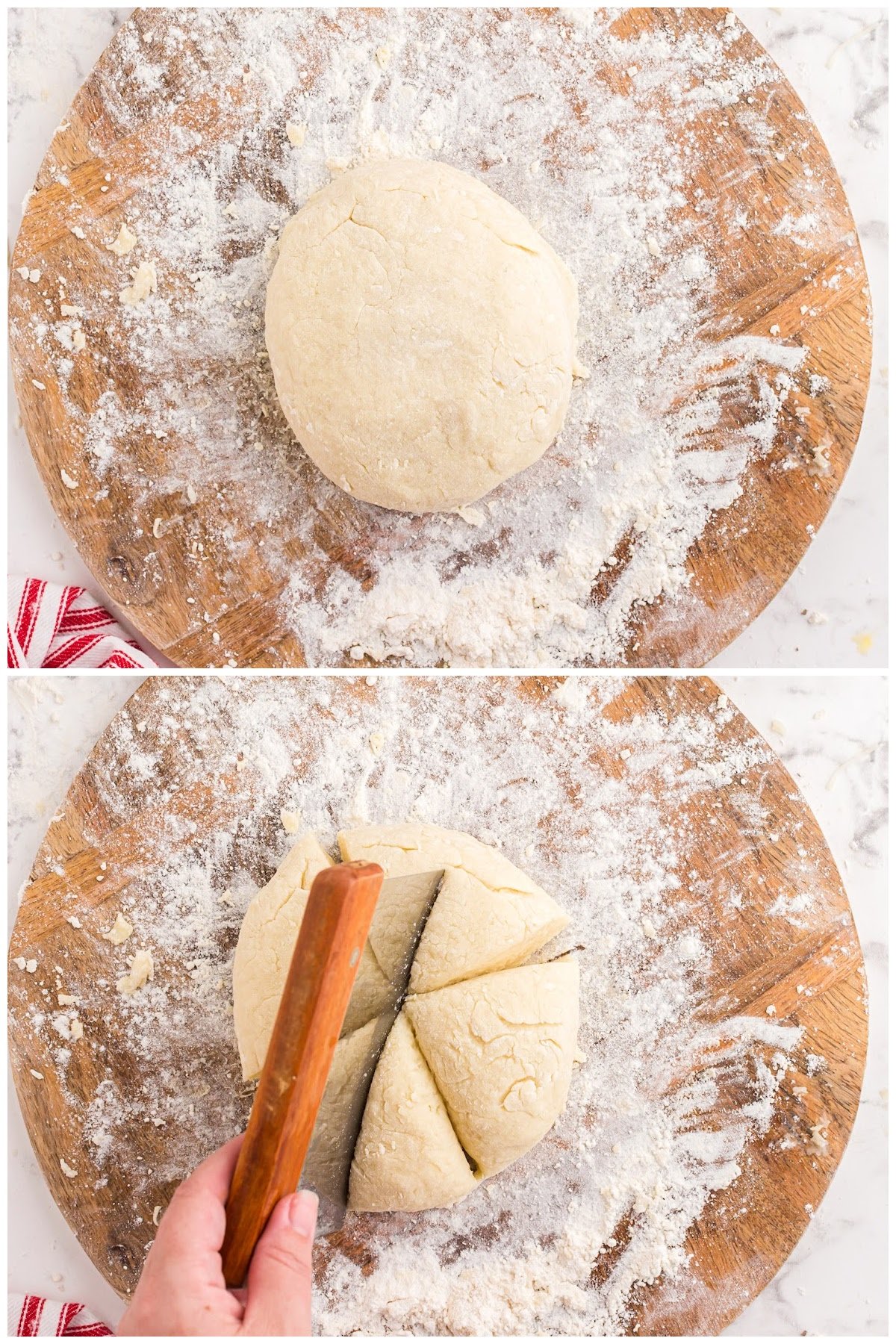 Slice the potato gnocchi dough ball into 8 pieces.