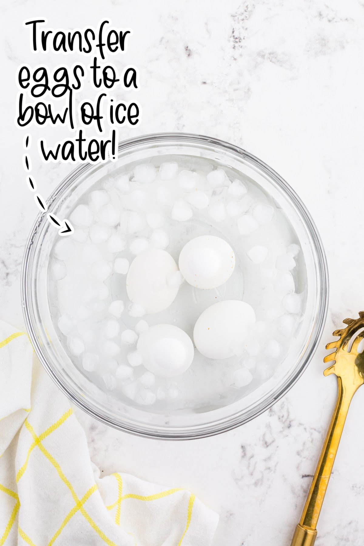 Place the eggs in an ice bath to cool off the eggs.