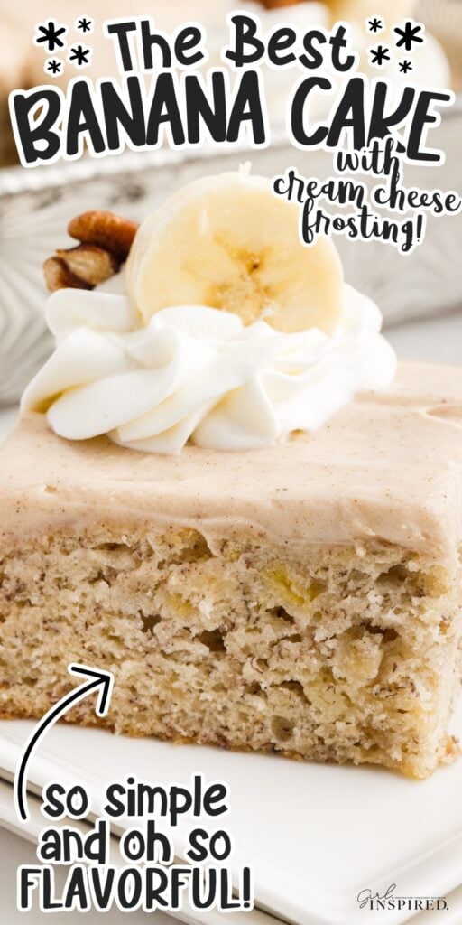 Slice of Banana Cake with cream cheese frosting.