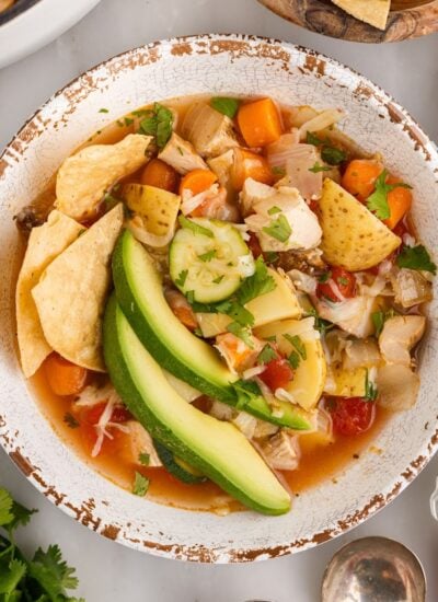 Large bowl of Chicken Tortilla Soup.