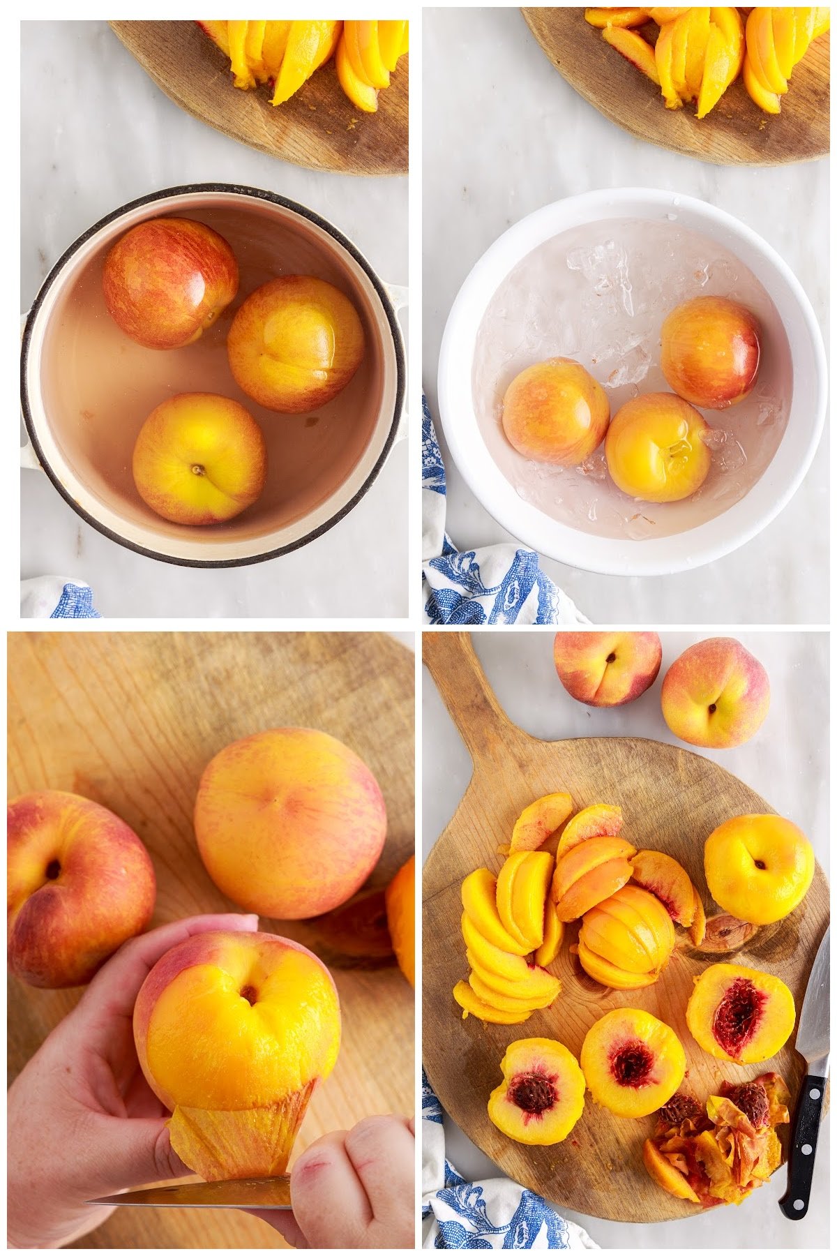Four step shown there to blanch the peaches.