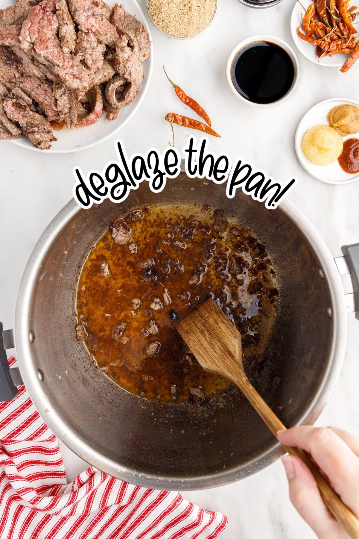 Beef broth added to the instant pot to deglaze the pot.