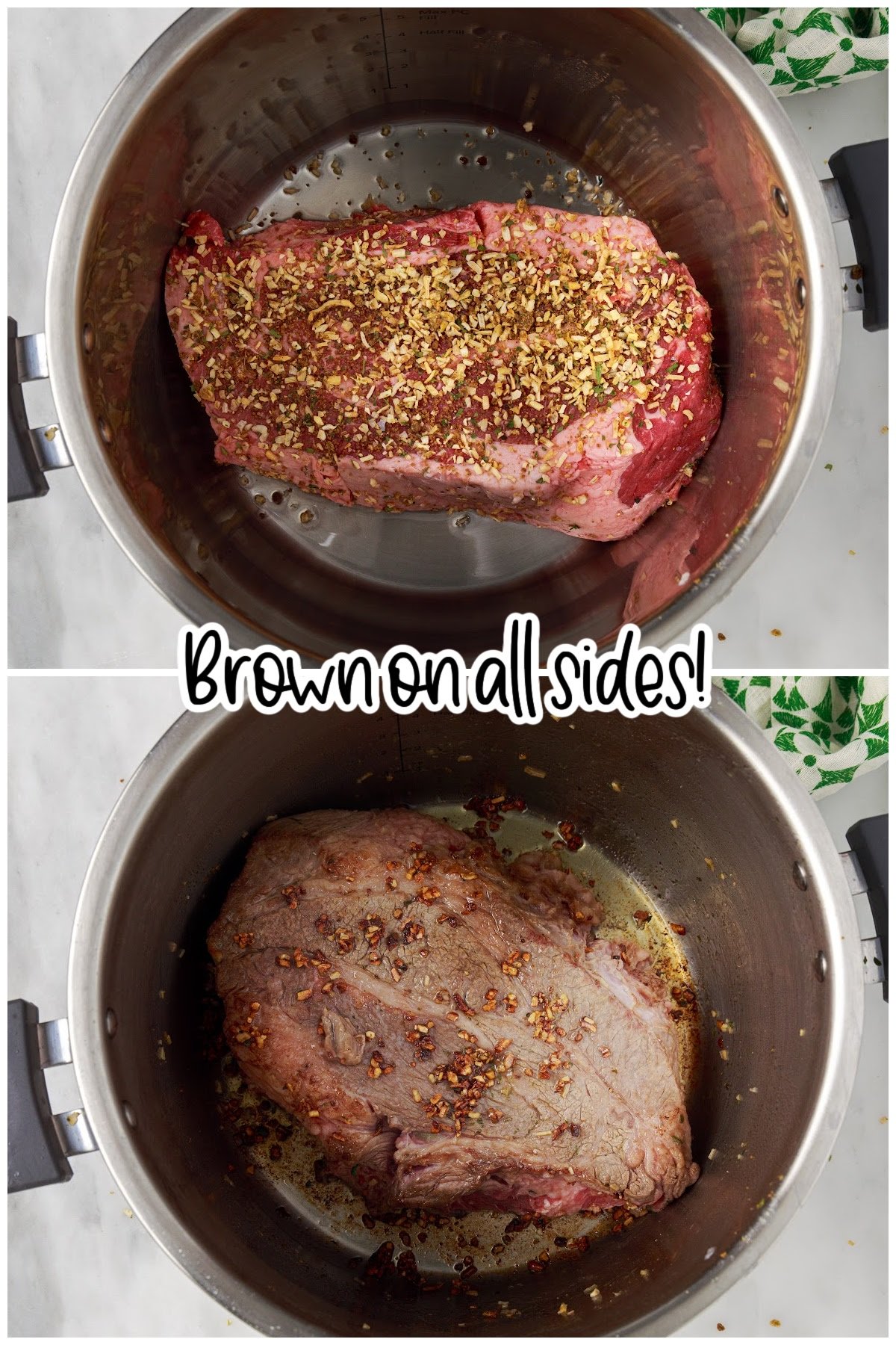 Browning the roast in an instant pot.