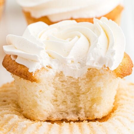 White Cupcakes Recipe with white frosting.