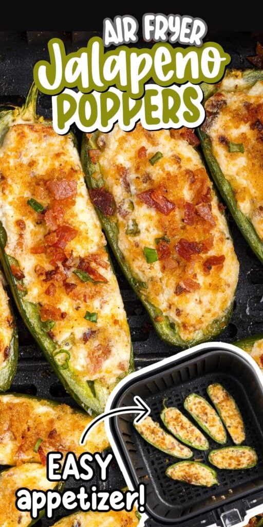 zoomed in view of air fryer jalapeño poppers in the air fryer