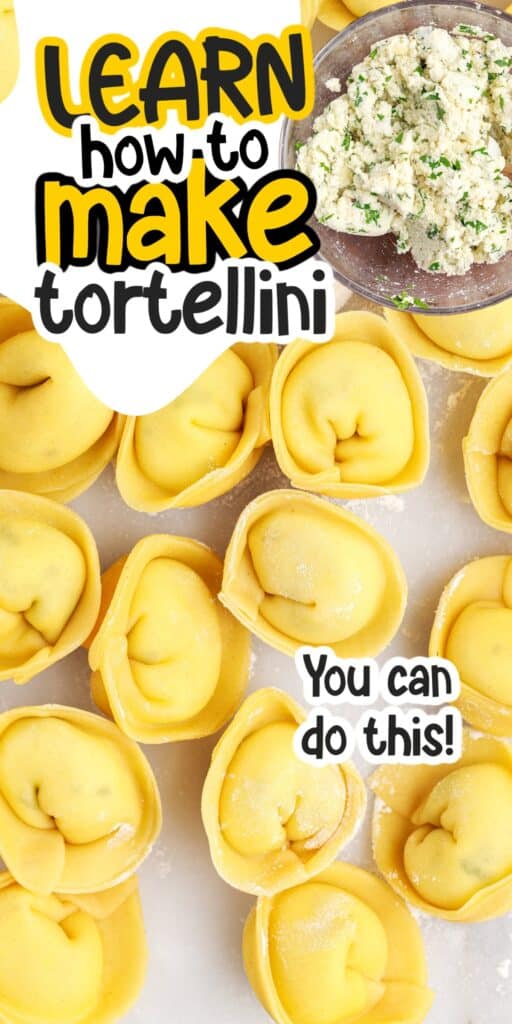 Homemade Tortellini laying on the counter, with text overlay.