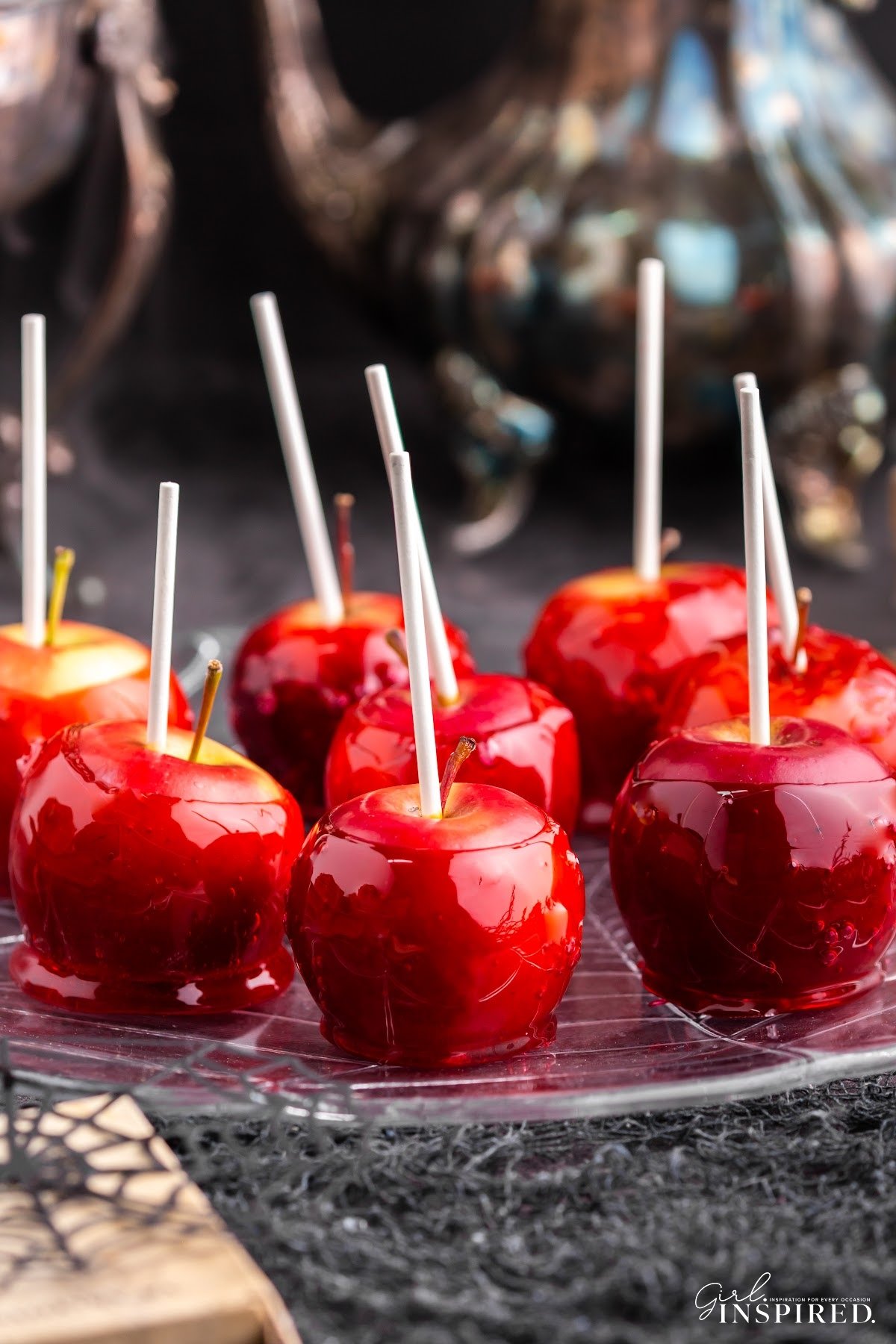 Candy Apples on the counter, ready to eat.