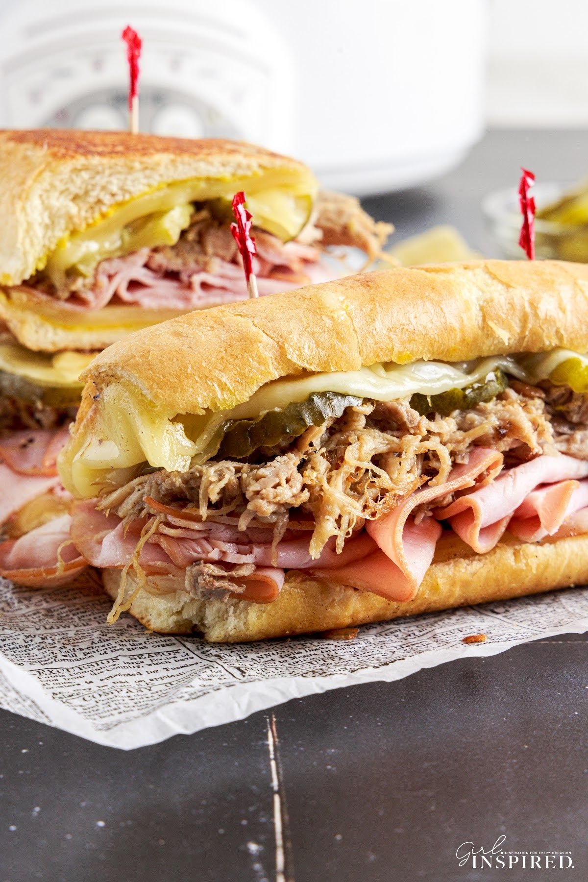 Cheesecake Factory Cuban Sandwich showing the front view so you can see the ingredients inside.