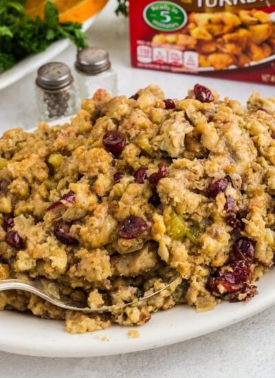 Large bowl of Thanksgiving Stovetop Stuffing.