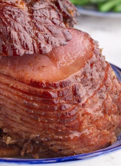 Close up of spiral cut Brown Sugar glazed ham,.