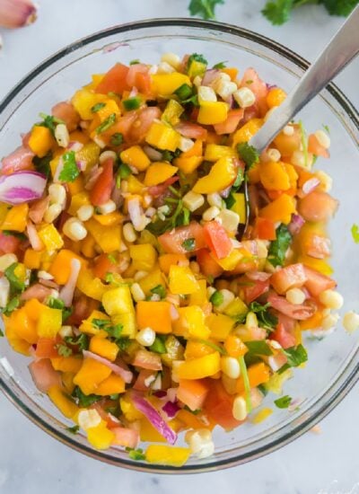 Bowl of fresh Mango Avocado Salsa.