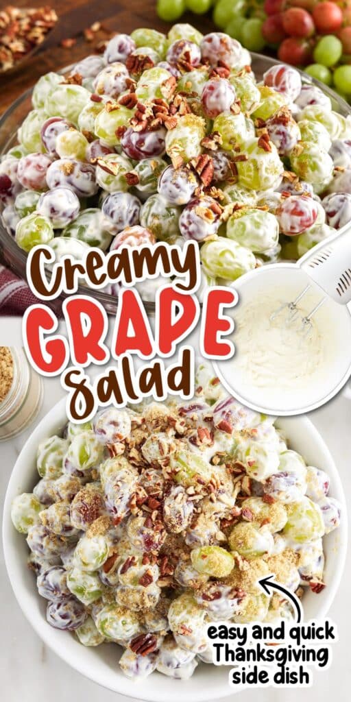 Bowl of Creamy Grape Salad with text overlay.