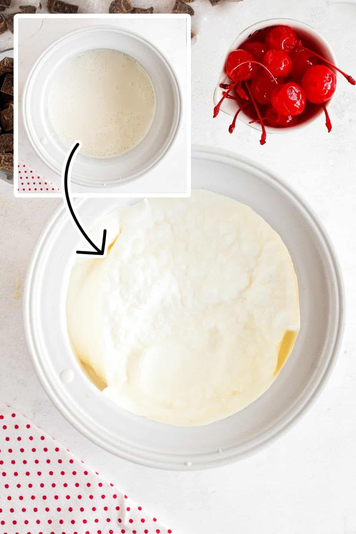 The ice cream mixture before adding chocolate and cherries.