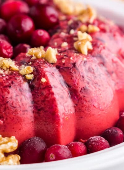 Close up of a Cranberry Jello Salad.