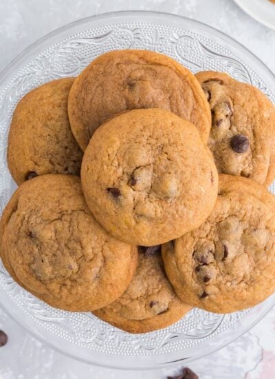 Platter filled with Pumpkin Chocolate Chip Cookies.