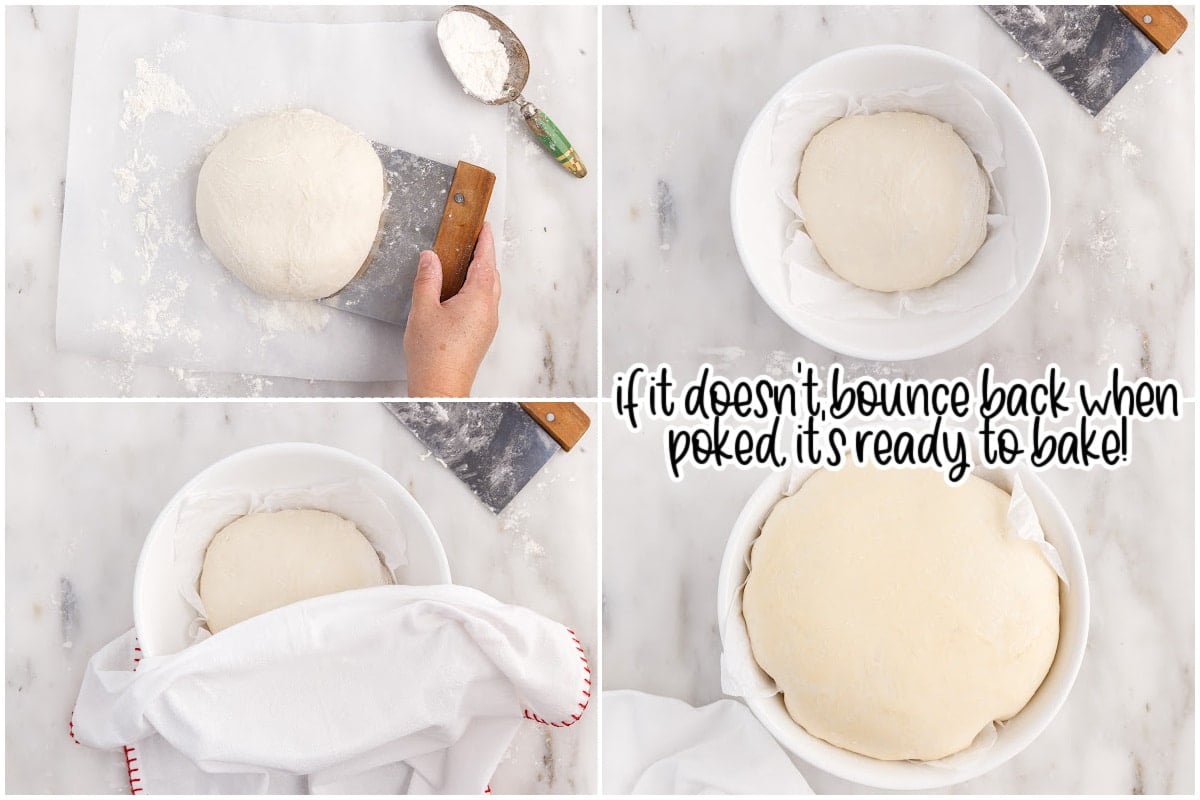 Four steps shown here for the raising steps of the dough.