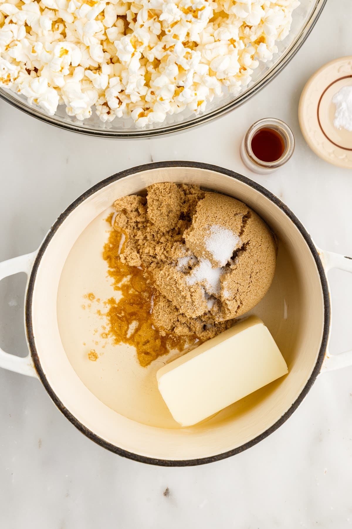 Butter, brown sugar, and salt in small saucepan.