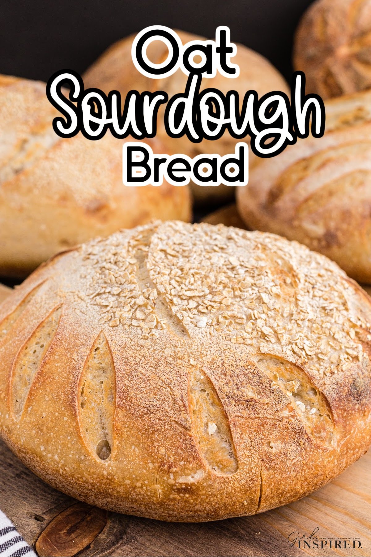 Loaves of freshly baked oat sourdough bread.